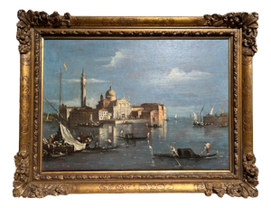 View of Venice with the Island of San Giorgio Maggiore and the Basilica, Oil on Canvas, 19th Century, Framed