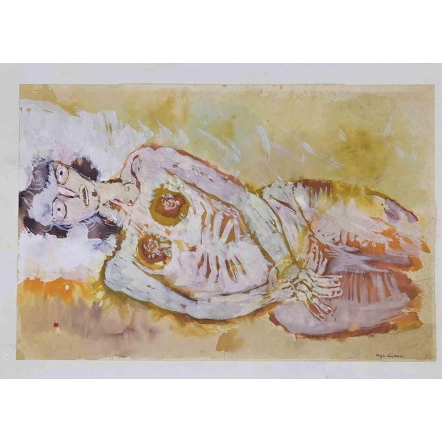 Sergio Barletta, Female Nude, Tempera and Watercolor on Paper, 1989 For Sale