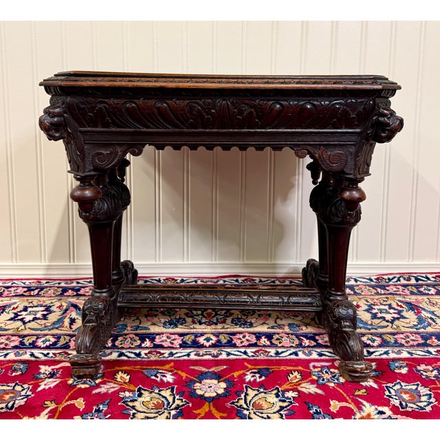 Antique French Dolphin Table Desk Renaissance Revival Petite Drawer Oak c.1890s For Sale - Image 12 of 12