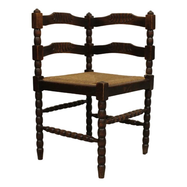 Antique Oak Corner Bobbin Chair For Sale