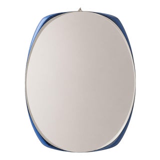 Space Age Italian Cobalt Blue Mirror Curved Glass in the style of Cristal Art, 1970s For Sale