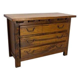 Brutalist French Elm Commode Chest of Drawers, 1970s For Sale