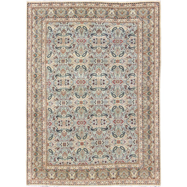 Fine Persian Kashan in Celadon Green, Light Blue Field Intricate Floral Motifs For Sale