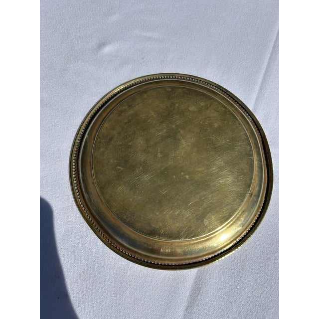 Vintage Small Etched Brass Tray With Beaded Rim For Sale - Image 10 of 10