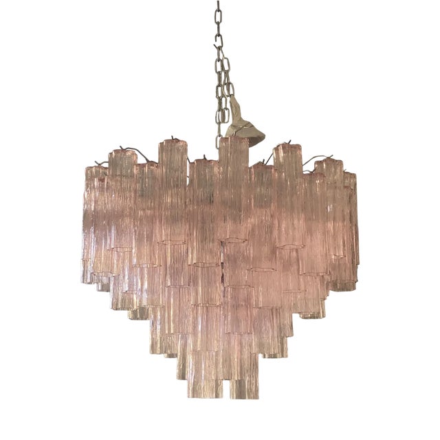 Pink Tronchi Murano Glass Chandelier in Venini Style by Simoeng For Sale