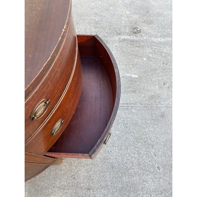 Vintage Mahogany Demilune Dresser| Federal Revival Bow Front Chest | Traditional Colonial Style Bedroom Storage Accent Furniture | Dark Wood For Sale - Image 10 of 12