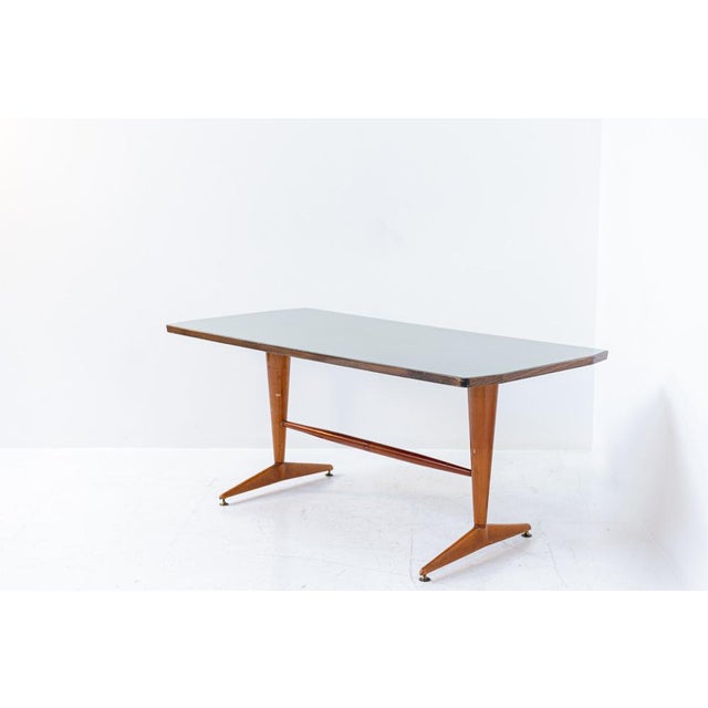 Italian Wooden Grey Glass Dining Table with Brass, 1950 For Sale - Image 12 of 16