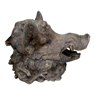 French Silverplate Boars Head Inkwell For Sale