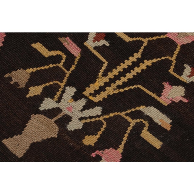 Rug & Kilim Handwoven Mid-Century Vintage Bessarabian Kilim Rug in Beige Brown Floral Pattern For Sale - Image 4 of 9