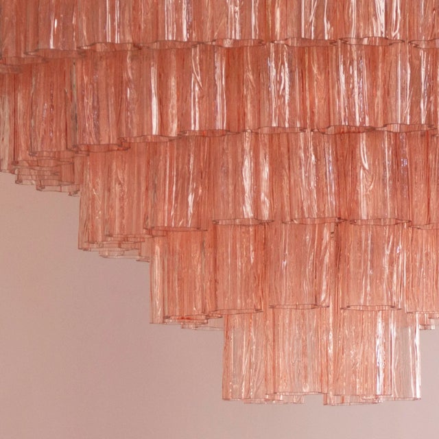 Gold Pink Murano Glass Tronchi Chandelier, Italy, 1990s For Sale - Image 8 of 9