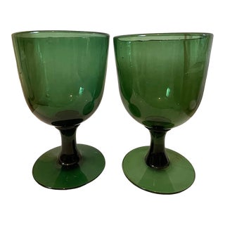 Vintage Handblown Emerald Green Glass Hurricane Candleholders. Set of 2 For Sale