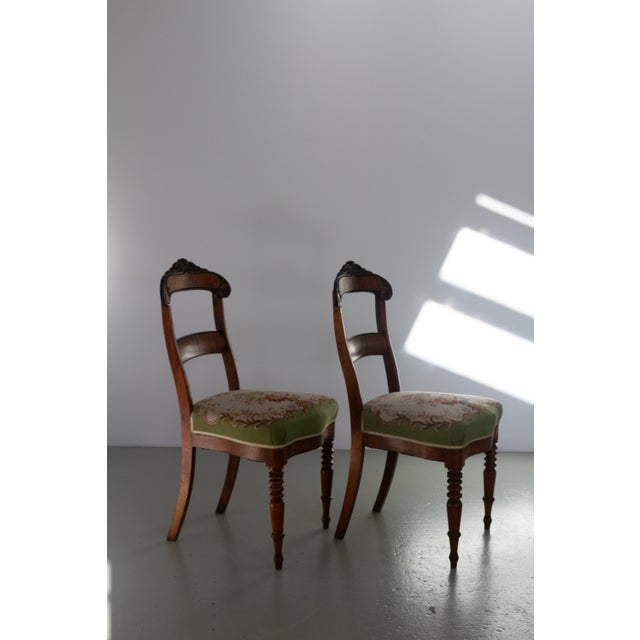 Danish Art Nouveau Chairs with Floral Needlepoint Seats, 1900s, Set of 2 For Sale - Image 6 of 18