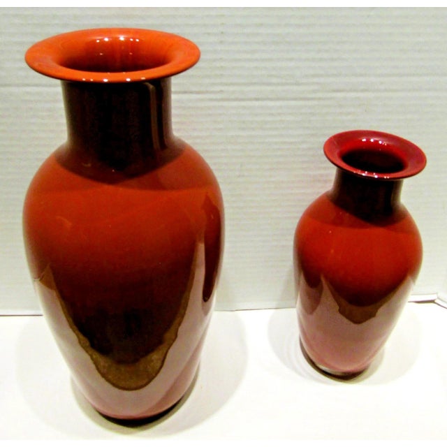 This is a rare pair of vintage signed (see last photos) Barovier & Toso oxblood red baluster vases from the 1970s. These...