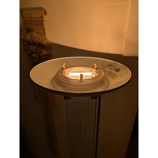 1980's Mid-Century Modern Glass & Brass Torchiere Floor Lamp For Sale - Image 10 of 11