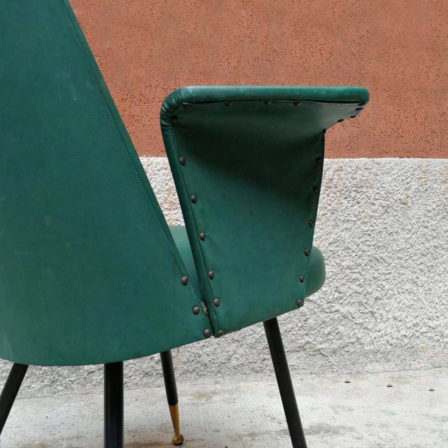 1950s Vintage Green Leather Armchair For Sale - Image 4 of 6