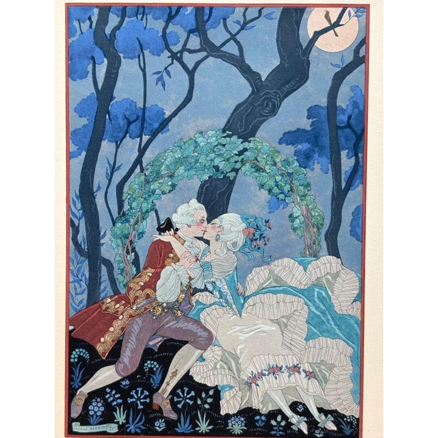Contemporary Original George Barbier 1928 Hand-Colored Pochoir Print: "En Sourdine" (Quietly) For Sale - Image 3 of 3
