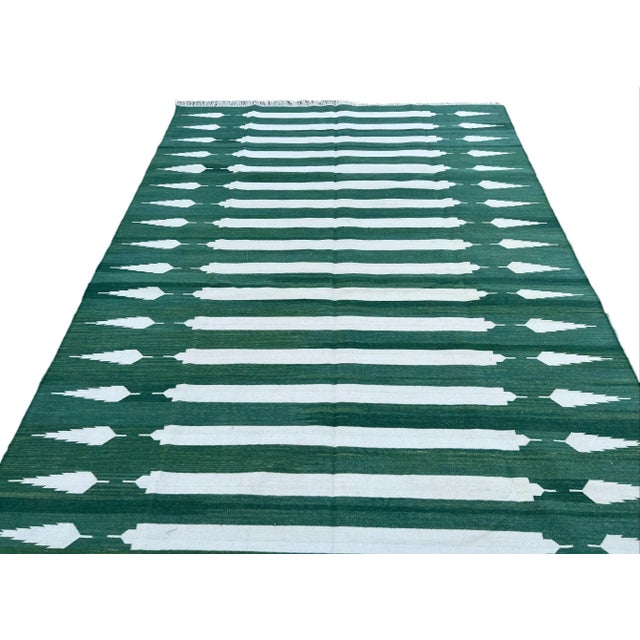 Forest Green Not Yet Made - Made To Order Handmade Cotton Natural Vegetable Dyed Forest Green and White Striped Pattern Rug - 8'x10' For Sale - Image 8 of 11