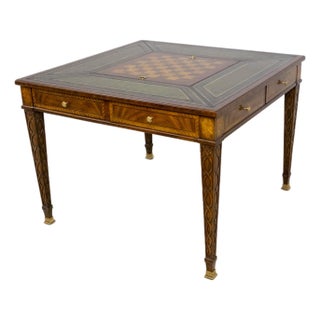 Maitland Smith Green Leather Top Mahogany Games Table For Sale