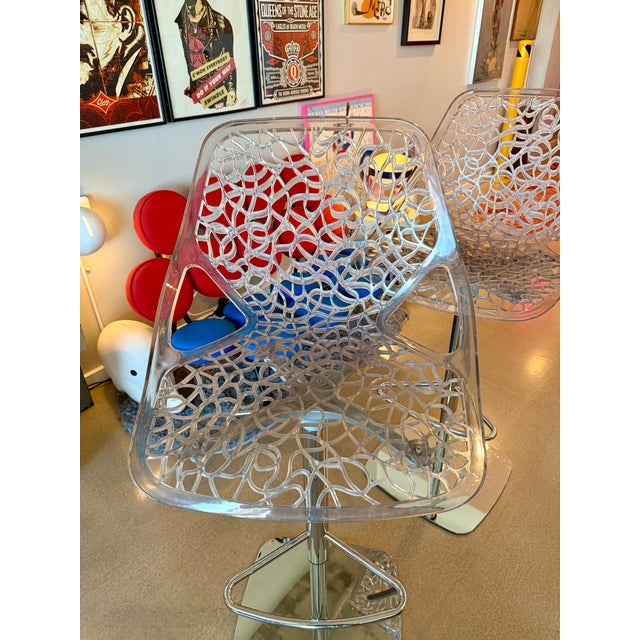 Pair of Marcello Ziliani for Casprini Caprice Adjustable Bar Stools Transparent Swivel Chairs Italy Space Age For Sale - Image 18 of 18
