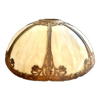 Vintage Slag Glass and Metal Art Nouveau Lamp Shade For Sale