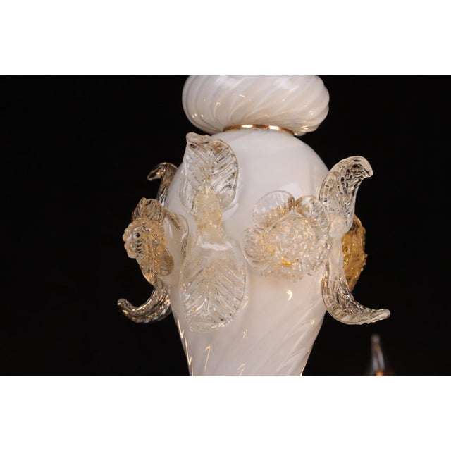 Metal Vintage White Glass Gold 6 S Arm Chandelier For Sale - Image 7 of 16