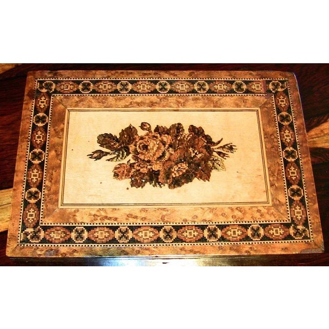 STUNNING little 19th Century table top stationary box made of micro-mosaic. Made in Britain…..circa 1870…..in Tunbridge...