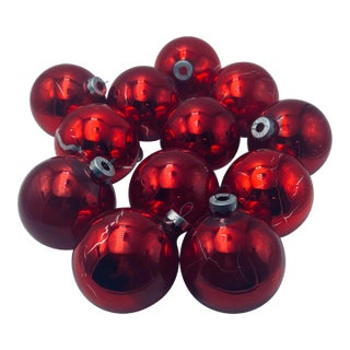 Vintage Red Holiday Pyramid Brand Christmas Balls - Set of 12 For Sale