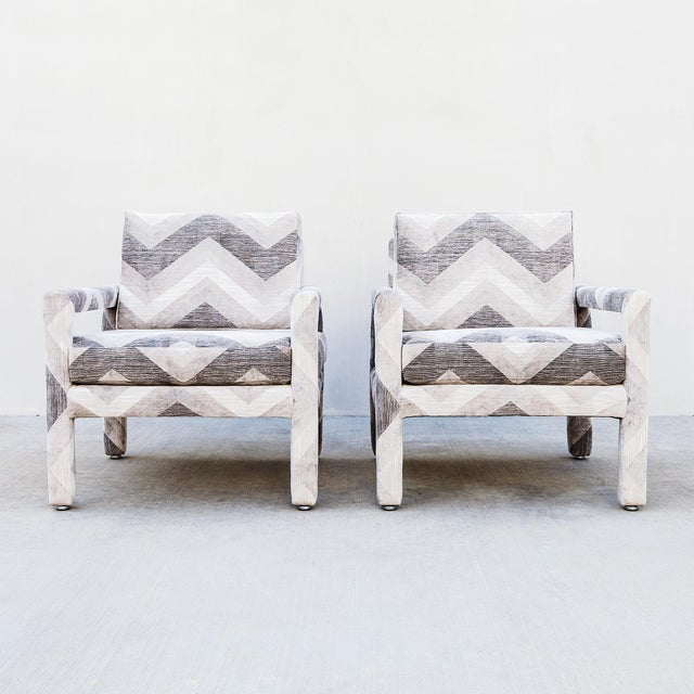 Restored Postmodern Parsons Style Lounge Chairs in Chenille Fabric by Drexel For Sale - Image 10 of 13