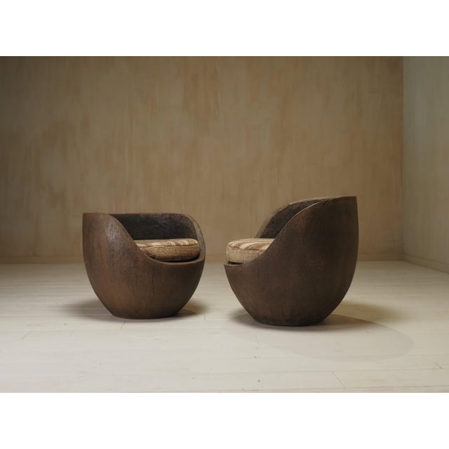 Mid-Century Hand-Carved Lounge Chairs, 1950, Set of 2 For Sale - Image 3 of 13