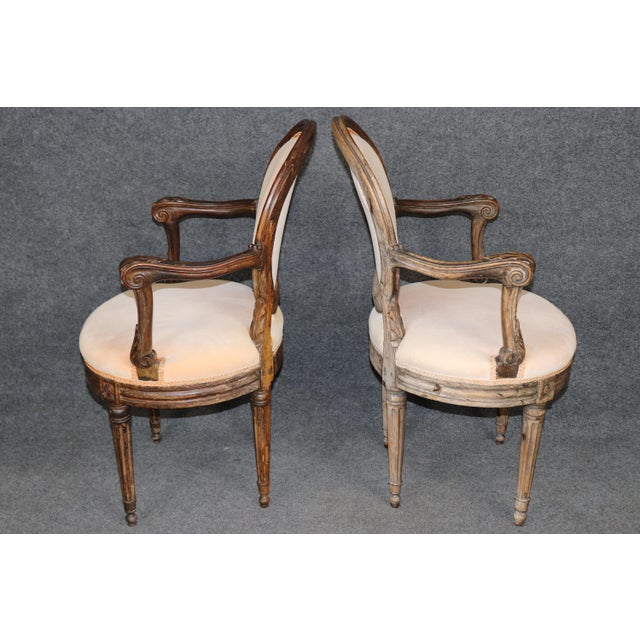 Pair of 18th C. French Louis XVI Carved Upholstered Armchairs For Sale - Image 4 of 15