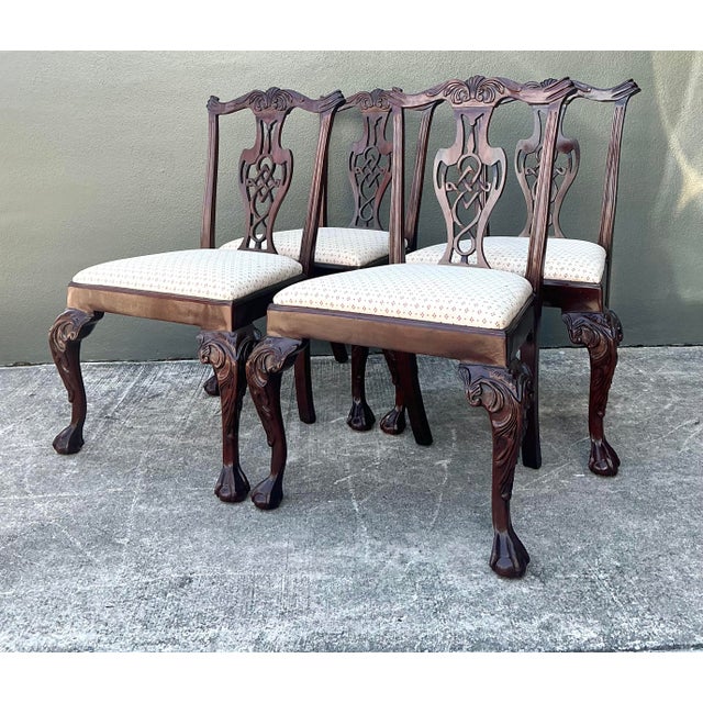 Vintage Carved Mahogany Chippendale Dining Chairs - Set of 4 For Sale - Image 4 of 12