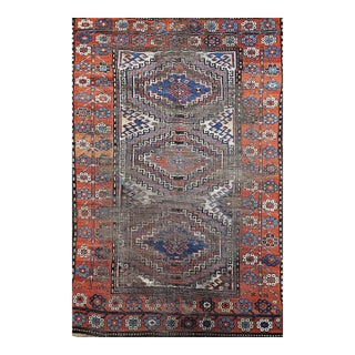 Antique Caucasian Karabagh Area Rug, Hand-Knotted Wool, Geometric Design, Ivory & Blue, 5x8 For Sale