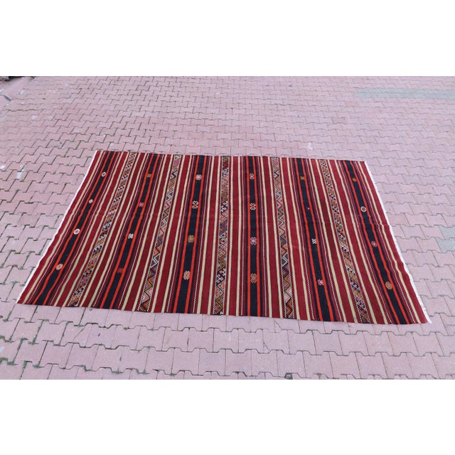 1960 Scandinavian Style Burgundy Stripe Desing Kilim Rug For Sale - Image 4 of 13
