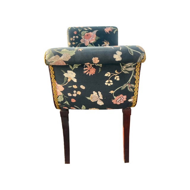 Textile Antique Bench or Settee With Flower Print Upholstery and Mahagony Frame For Sale - Image 7 of 9