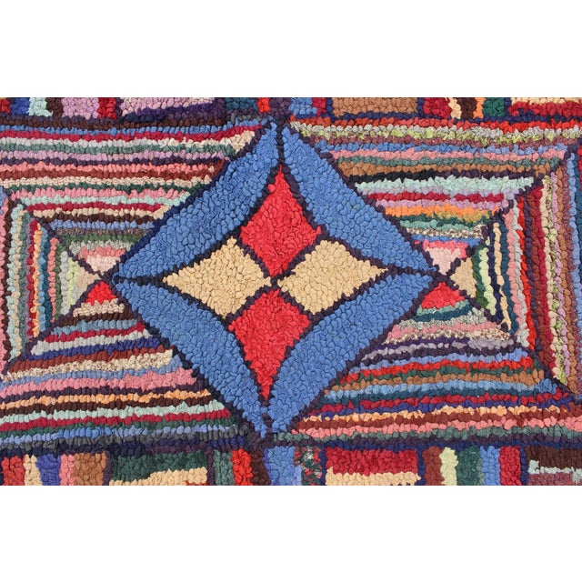 Textile Antique American Hooked Rug With Colorful Geometric Design With Striped Border For Sale - Image 7 of 9