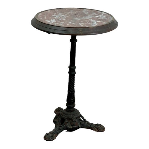 Antique French Napoleon III Cast Iron Marble Top Bistro Table