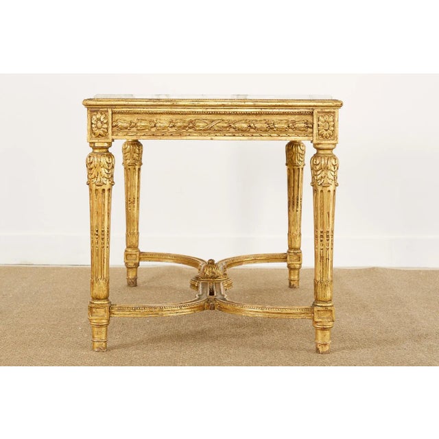 Wood 19th Century Louis XVI Style Giltwood Marble Top Library Table For Sale - Image 7 of 13