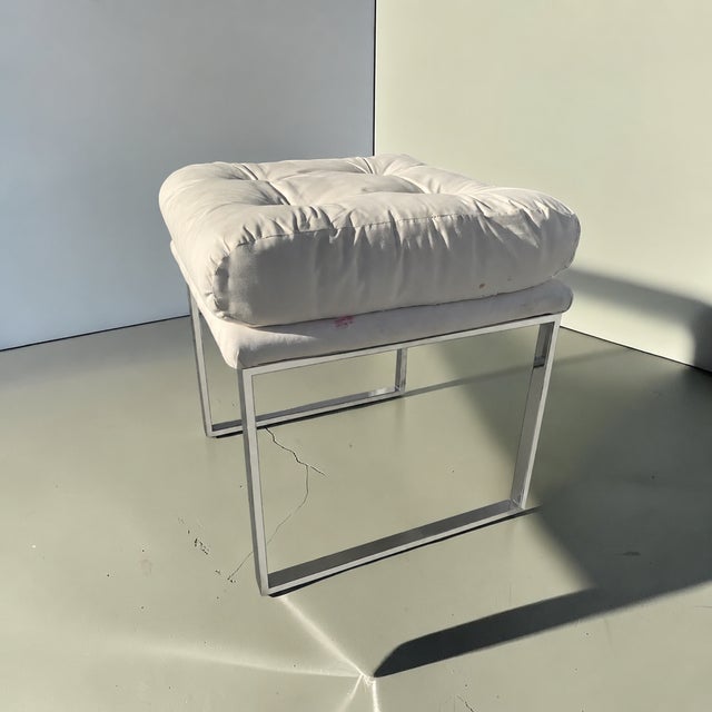 Milo Baughman Style Chrome Upholstered Stool For Sale - Image 13 of 14