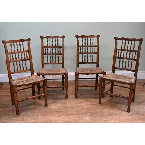 Country Spindle Back Dining Chairs with Rush Seats, Set of 4 For Sale - Image 11 of 11