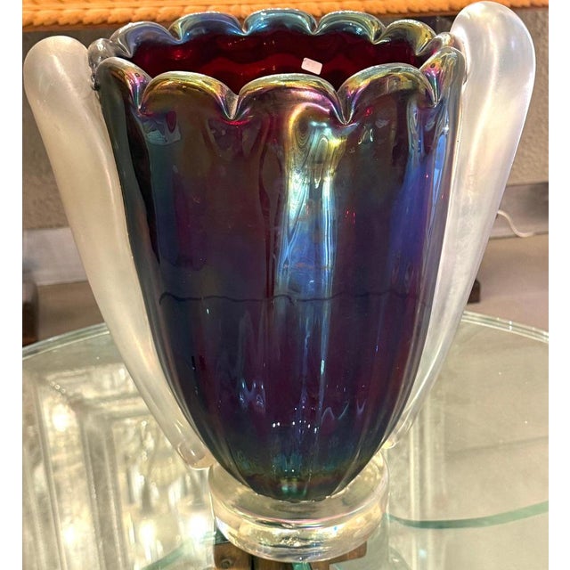 Art Deco style exceptional unusual iridescent handblown Murano glass vase in excellent condition. Masterpiece made by...