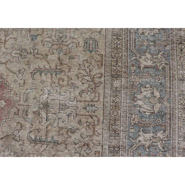 Large Vintage Tabriz Rug in Light Blue and Earth Tones 10' X 12'4 For Sale In Atlanta - Image 6 of 12