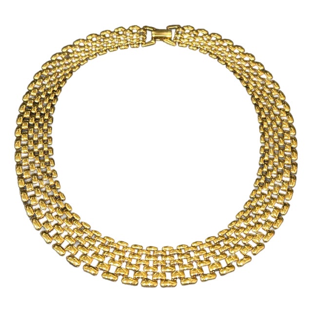 Vintage Napier Yellow Gold Bismark Chain Necklace – 16.25” Glossy Panther Link Collar For Sale