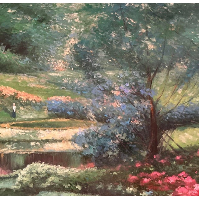 Mid 20th Century Mid 20th Century Judd Gallet Landscape Oil Painting Canvas Impressionist Style Lush Garden Signed For Sale - Image 5 of 13