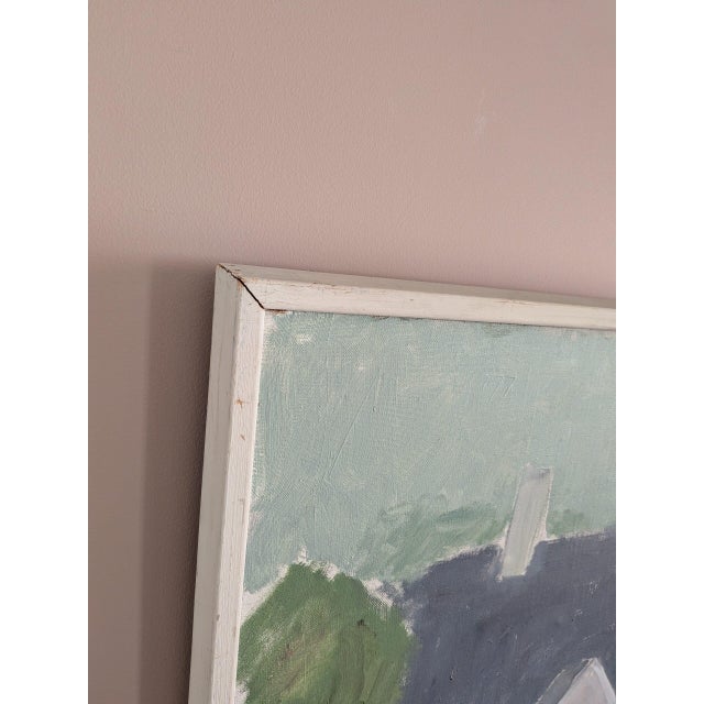 Mid-Century Modern 'Cottage Garden Gathering' Vintage Original Landscape Oil Painting, Framed For Sale - Image 6 of 10