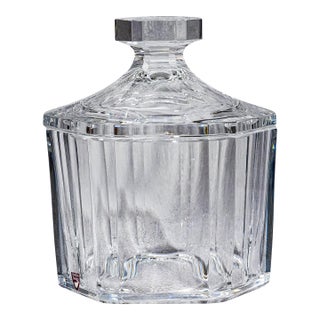Substantial Faceted Orrefors Sweden Crystal Biscuit Jar Designed by Olle Aberius Home Decor For Sale