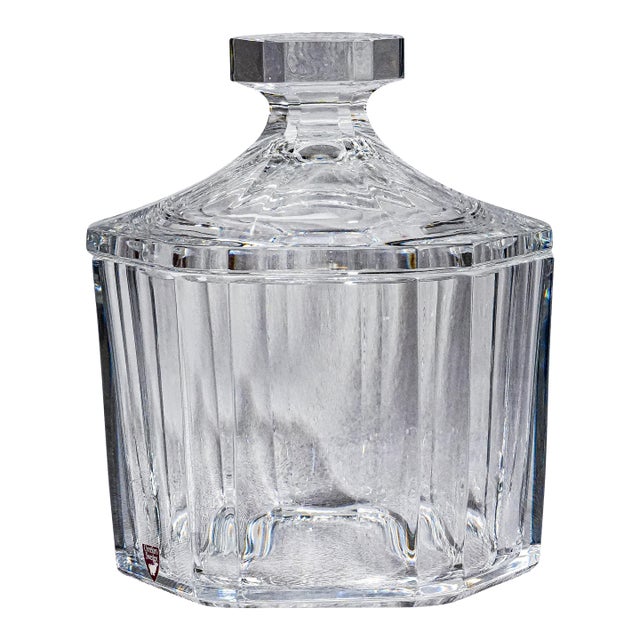Substantial Faceted Orrefors Sweden Crystal Biscuit Jar Designed by Olle Aberius Home Decor For Sale