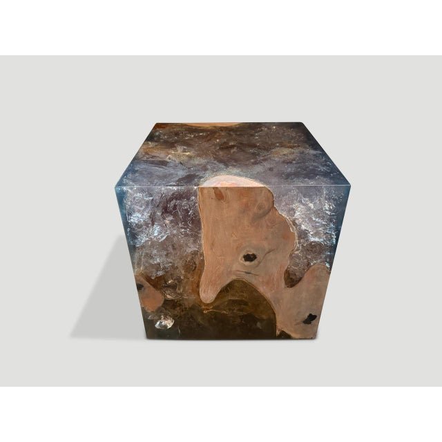 Andrianna Shamaris St. Barts Teak Wood And Resin Side Table For Sale - Image 4 of 6