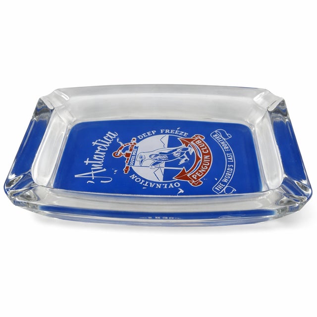 Mid-Century Modern Vintage Antarctica Operation Deep Freeze Penguin Club Glass Ashtray For Sale - Image 3 of 9