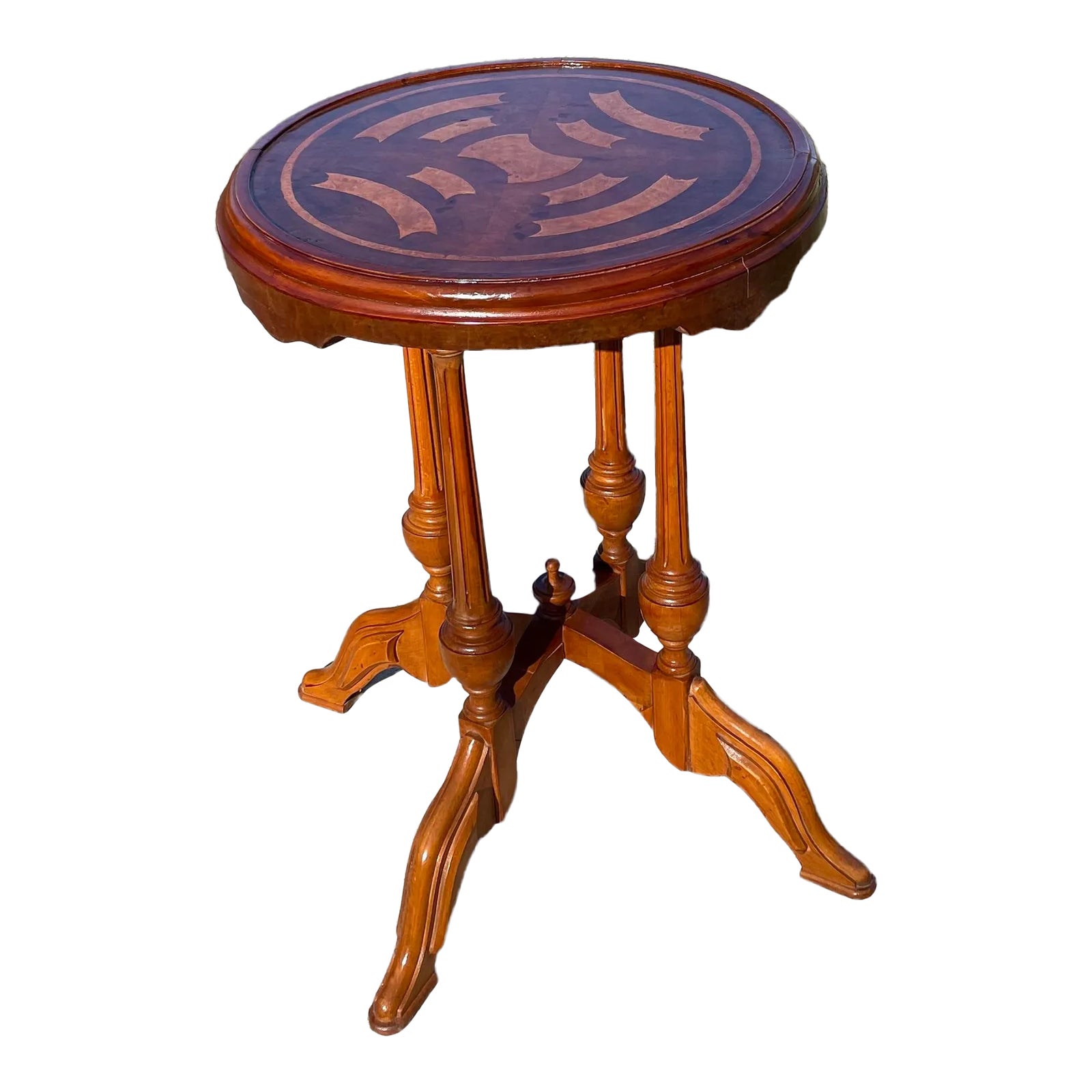 Vintage Victorian Inlaid Wood Drink Side Table | Chairish