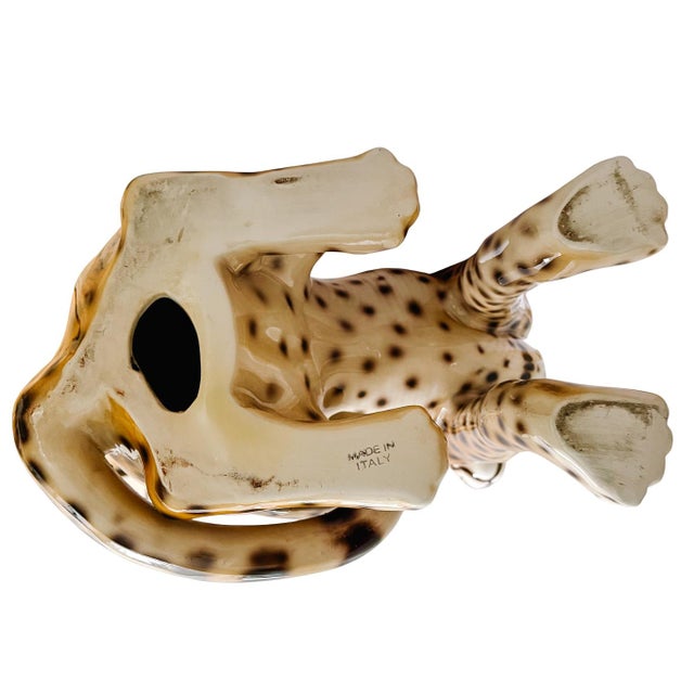 Brown Vintage Large Scale Italian Glazed Porcelain Standing Leopard Statue For Sale - Image 8 of 9